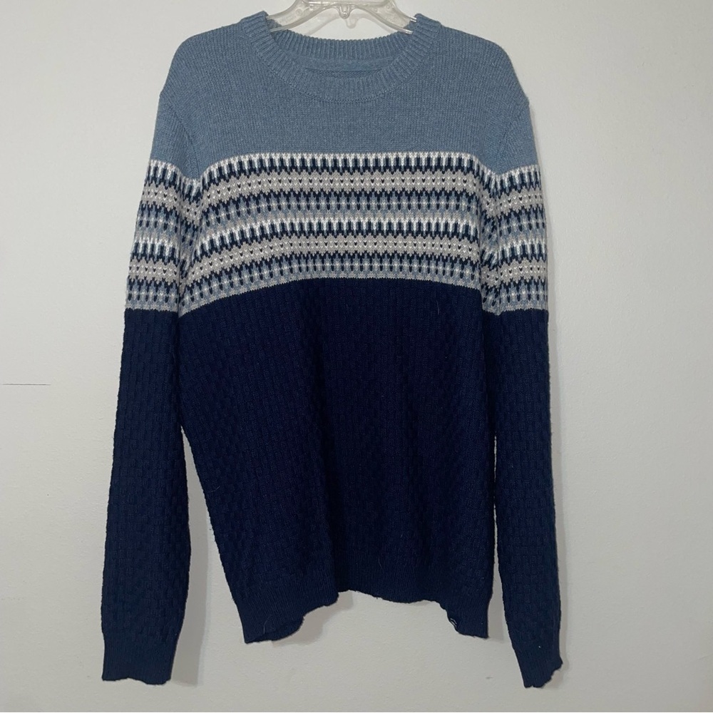 Fat Face Sweater Men Size XXL Wool Blend Stripes Blue Gray Ski Grandpa 2xl